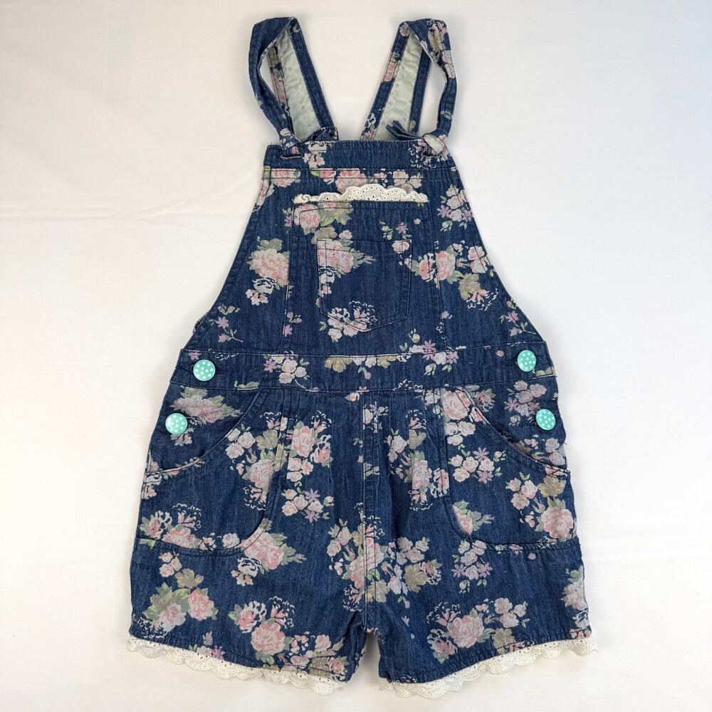 Matilda Jane Adventure Begins Floral Denim Romper Overalls Girls 6 Cottagecore